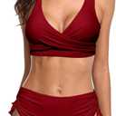 Zuvebamyo Women's High Waisted Bikini Sets Two Piece Tummy Control Swimsuit Color Block Bathing Suits Red L