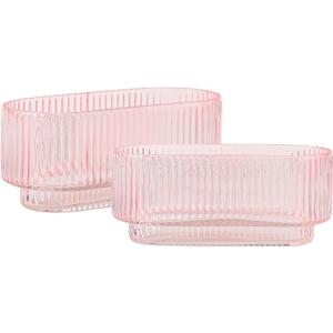Ribbed Glass Vases, Small Vases for Flowers Set of 2, Pink Glass Vases, Vases for Centerpieces, Bud Vases, Rectangle Vases for Living Room, Bedroom, Kitchen, Dining Table, Shelf, Wedding