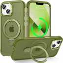 Designed for iPhone 13/14 Case with Magnetic Stand, [Military Drop Protection][Great Grip Feeling] Matte Translucent Back Slim Shockproof Phone Cover for iPhone 13/14 6.1", Olive