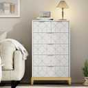 HLR 6 Drawer Dresser for Bedroom,Modern Wood Chest of Drawers with Gold Trim, Tall Dresser Storage Tower,Large Capacity Organizer Unit for Closet, Living Room, Hallway, Entryway White