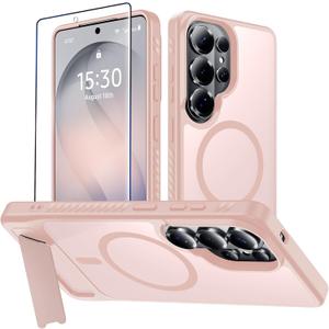2 x For Samsung Galaxy S26 Ultra Case with Kickstand,1*Screen Protector,[Compatible with Magsafe]Translucent Matte Military-Grade Protection,Magnetic Phone Case for Samsung Galaxy S26 Ultra,6.9"-Pink