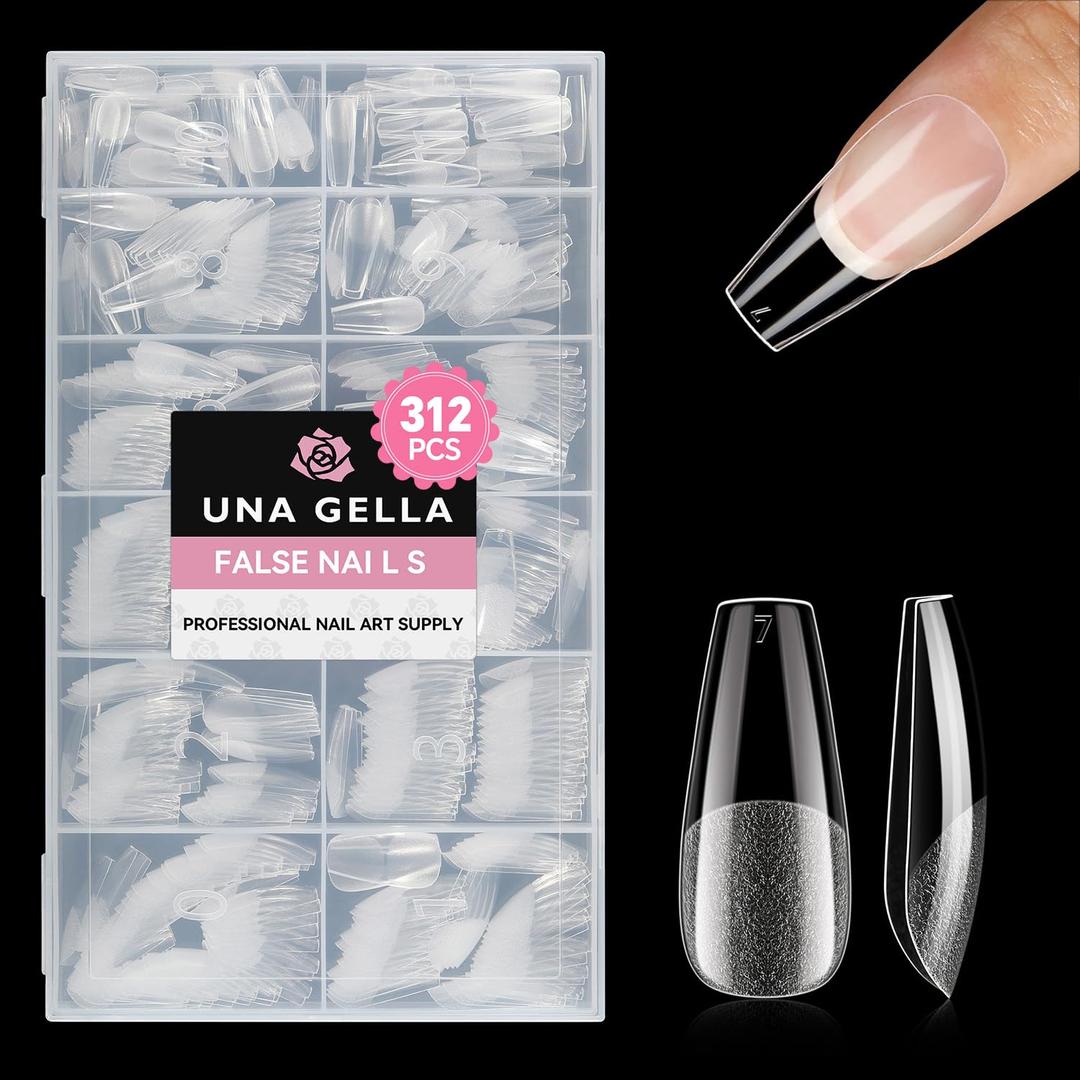 UNA GELLA Medium Coffin Nails Tips, 312Pcs Pre-Etched Gel Nail Tips Coffin Press On Nails Clear Full Cover for Nail Extensions & DIY Art Salon at Home, Long Lasting 12 Sizes,A1 - Medium Coffin