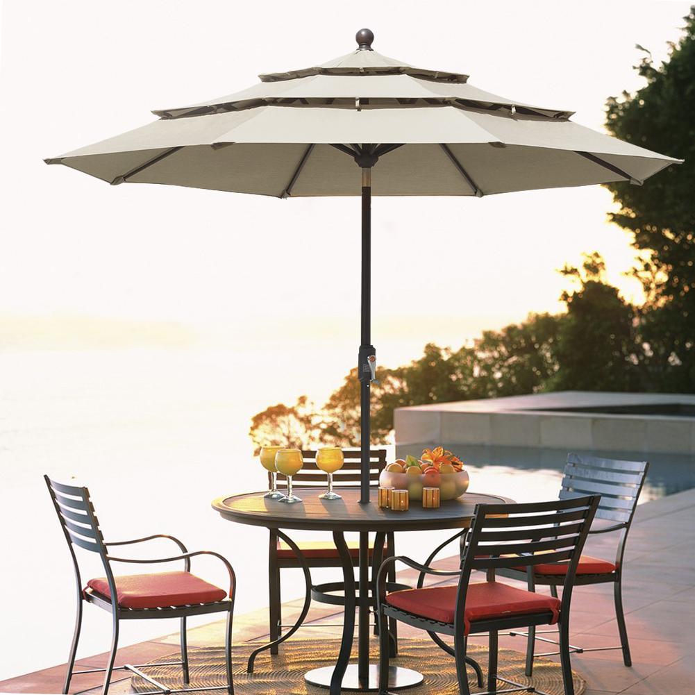 9FT Triple Tiers 10-Year-Non-Fading Market Patio Outdoor Umbrella, Cream