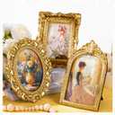 Qunclay 6 Pcs Vintage Resin Picture Frame 4 x 6,5 x 7 Inches Ornate Picture Frames Oval Rectangle Baroque Antique for Wall Hanging Home Wedding (Novel)