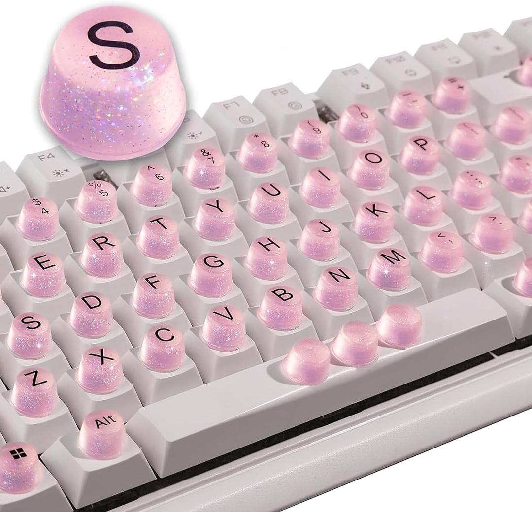 Raised Keyboard Stickers for Long Nails, Bling Keyboard Bubbles for Women with Letters, Soft Silicone Nail Art Typing Keycaps for Desktops (Pink, 64pcs)