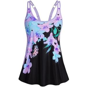 HUSKARY Tankini Tops for Women Flowy Swim Top Removable Padded Loose Fit Modest Bathing Suits No Bottom, XL