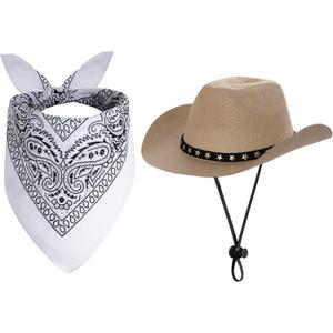 choyaxo Halloween Costumes for Dogs Cat Pet Cowboy Costume Cowboy Hat with Bandana Set for Halloween, Christmas, Holiday, Party, Cosplay (Khaki, Large)