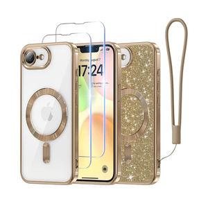 Meifigno Designed for iPhone 17e/16e Case 6.1", [Compatible with MagSafe] [Glitter Card & Wrist Strap] [2X Screen Protectors] Surround Raised Lens Protection Phone Case for 17e/16e, Desert Titanium