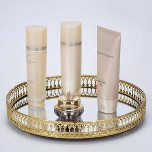 Gold Mirrored Vanity Tray for Bathroom Counter, Metal Decorative Jewelry Storage Tray Cosmetic Perfume Organizer for Dresser, Bedroom, Home Decor, Suit for Candle Holder, Coffee Table Centerpiece, L (9.8")