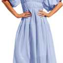 XuBa Women's 2024 Boho Off Shoulder Dress Puff Short Sleeves Flowy A Line Beach Party Midi Dresses,  Large
