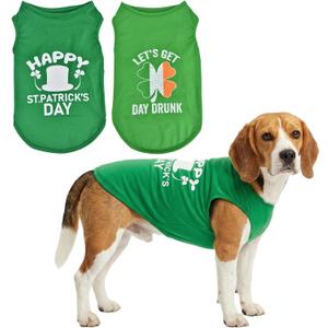 2-Pack st Patricks Day Dog Shirt Irish Holiday Green Dog Shirts with Shamrock Patterns Pet Saint Patricks Clover Clothes Outfit Sleeveless T-Shirt for Small Medium Large Dogs L