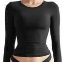 SUUKSESS Women Double Lined Fitted Basic T Shirts Crew Neck Long Sleeve Crop Top, S