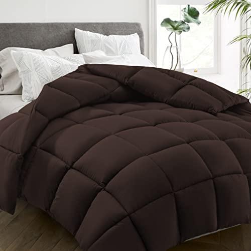 HYLEORY All Season Full Size Bed Comforter - Cooling Down Alternative Quilted Duvet Insert with Corner Tabs - Winter Warm - Machine Washable - Brown