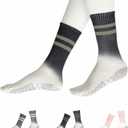 YOZHAKOU Pilates Yoga Socks with Grips for Women，Colorful Non Slip Crew Athletic Socks for Pilates,Ballet,Hospital,Gym.