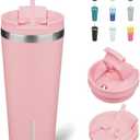 BJPKPK 22oz Tumbler With lid And Straw Stainless Steel Travel Coffee Mug Insulated Tumblers Cups,Light Pink