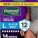 Depend Night Defense Adult Diapers, Incontinence Underwear for Men, Disposable, Overnight, Large, Grey, 14 Count