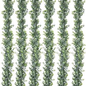 DearHouse 6 Pack Faux Eucalyptus Garland Plant, Artificial Vines Hanging Eucalyptus Leaves Greenery Garland for Wedding Backdrop Arch Wall Decor, 5.9 Feet/pcs UV Protected Indoor Outdoor