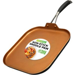 NutriChef Copper Pan Non-Stick Coating Inside, Hard-Anodized Look Heat Resistant Lacquer Outside, Silicone Handle NCSQPA, 1 Griddle, Style: Square flat griddle pan, 
Capacity	5 quarts