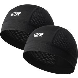 SUNMECI 2 Pcs Cooling Breathable Mesh Skull Cap for Men Women Lightweight Quick Dry Cycling Moto Helmet Hard Hat Liner (Black)