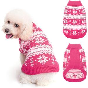 KOOLTAIL Cable Knit Dog Sweater Turtleneck, Cold Weather Pullover Classic Knitwear, Snowflake Pattern Thick Warm Winter Pet Clothes, Dog Christmas Sweater for Small Medium Large Dogs Girl, Pink S/M