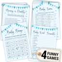 Hilarious Baby Shower Games Boy - 4 Funny Baby Games For Baby Shower Boy Decorations, Baby Shower Bingo Games Boy, Blue Baby Trivia Card, Baby Word Scramble Mommy Or Daddy Game For 25 Guests