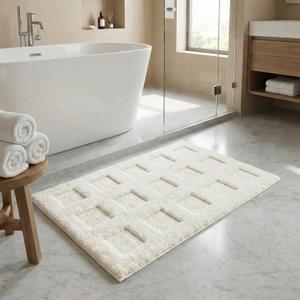 GRANNY SAYS Bathroom Rugs Non Slip Washable, Extra Soft & Water Absorbent Bath Mats for Bathroom, Plush Shaggy Bath Carpet, White Waffle Bath Mat Quick Dry for Tub & Shower 20" x 32"