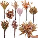 YXZZWL Artificial Greenery Stems Box Set for Fall Decorations70 Pcs with 8 Kinds of Faux Eucalyptus Branches for Autumn Wedding DIY Bouquets Floral Arrangement Table Centerpieces (Brown & Orange)