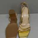 DREAM PAIRS Women's Heels Chunky Block Strappy Square Open Toe Ankle Buckle Heeled Sandals Wedding Party Dress Shoes Indie,Size 11,Gold-Pu,SDHS2428W