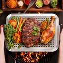Grill Pan Set of 2, Grill Topper for Outdoor Grill, Stainless Steel Roasting Basket with Handles, Perforated Grill Tray for Smoker Roasting, Oven, BBQ Accessories (Small+Large)