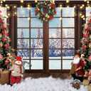 DASHAN Christmas Backdrop Xmas Tree Santa Claus Window View Photo Background for Christmas and Happy New Year Eve Celebration Party Banner Photography Studio Props (10x6.5ft, Polyester)