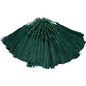 100pcs 13cm/5 Inch Silky Floss Bookmark Tassels with 2-Inch Cord Loop and Small Chinese Knot for Jewelry Making, Souvenir, Bookmarks, DIY Craft Accessory (Dark Green)
