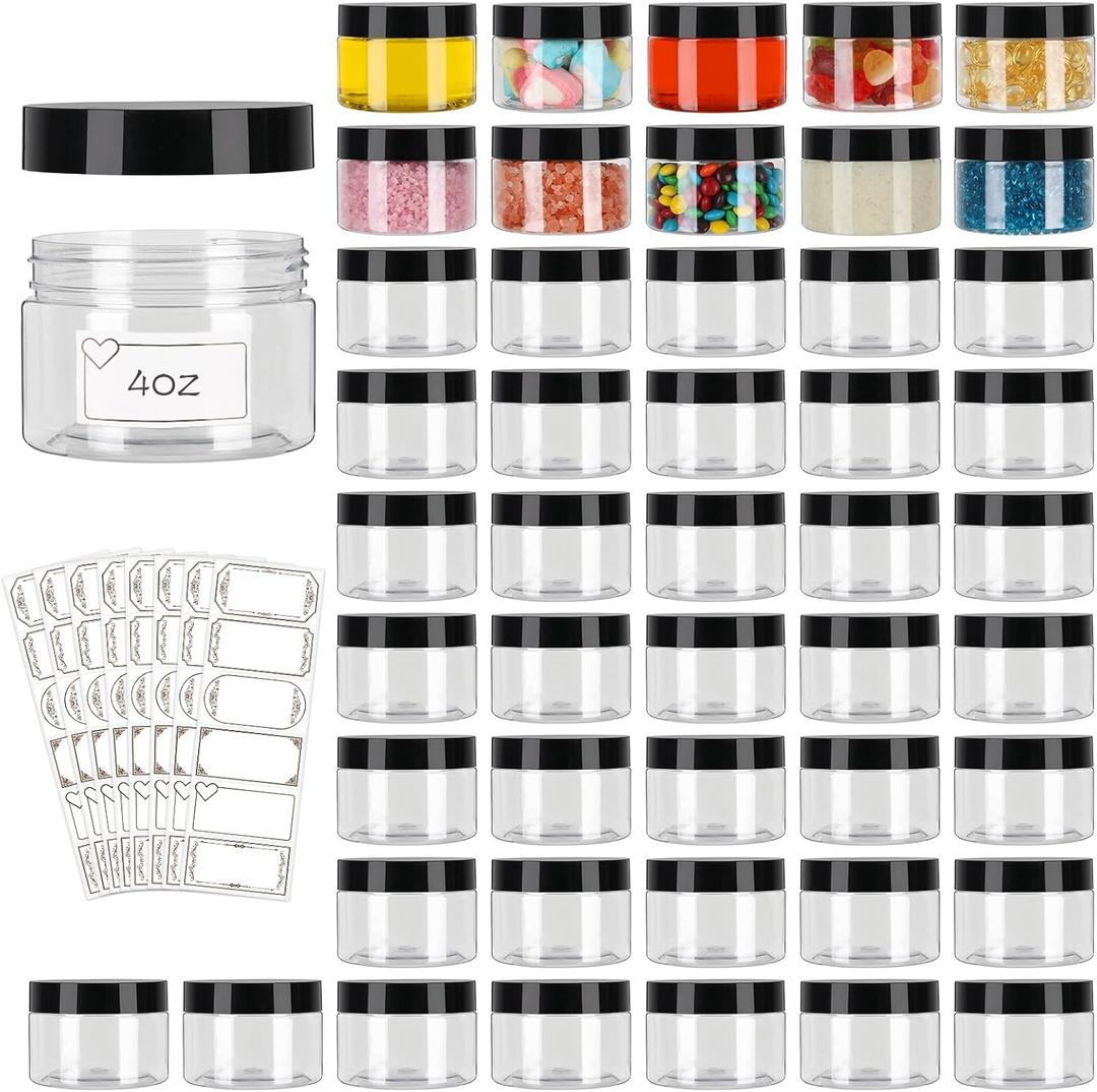 48 Pack Plastic Jars with Lids, Clear 4 oz Plastic Jars with Lids, 4oz Jar with Lid, Clear Containers with Lids for Cream, Lotion, Scrubs, Cosmetics