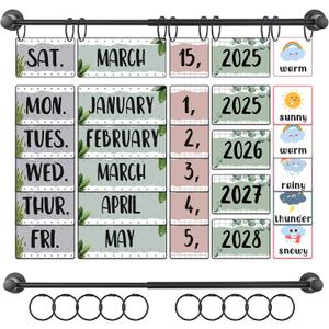 Elfcool Flip Calendar for Classroom Calendar Bulletin Board Set with Adjustable Magnetic Rod & 60 Date Cards for School Classroom Decor Supplies (Eucalyptus)