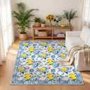 SATINIOR Lemon Area Rugs 5x7 Feet Summer Area Kitchen Rugs Blue and Yellow Lemon Textured Carpet Home Decorations Non Slip Washable Mat Carpet for Living Room Entryway Bedroom Laundry Room Indoor