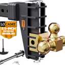 LOCAME Adjustable Trailer Hitch, Tri-Ball(1-7/8'', 2'', 2-5/16''), Fits 2.5 Inch Receiver, 6 Inch Drop Hitch, 18,500 LBS GTW, Heavy Duty Trailer Hitch for Truck, Gold, LC0082