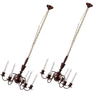 Toyvian 2Pcs Miniature Ceiling Lamp Tiny Chandelier Models for DIY Mini House Design Warm Light for Sand Table Decoration Craft Projects