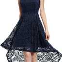 MUADRESS Vintage Wedding Guest Dress Tank Strap Floral Lace Hi-Lo Cocktail Dresses for Party, Navy, 2XL