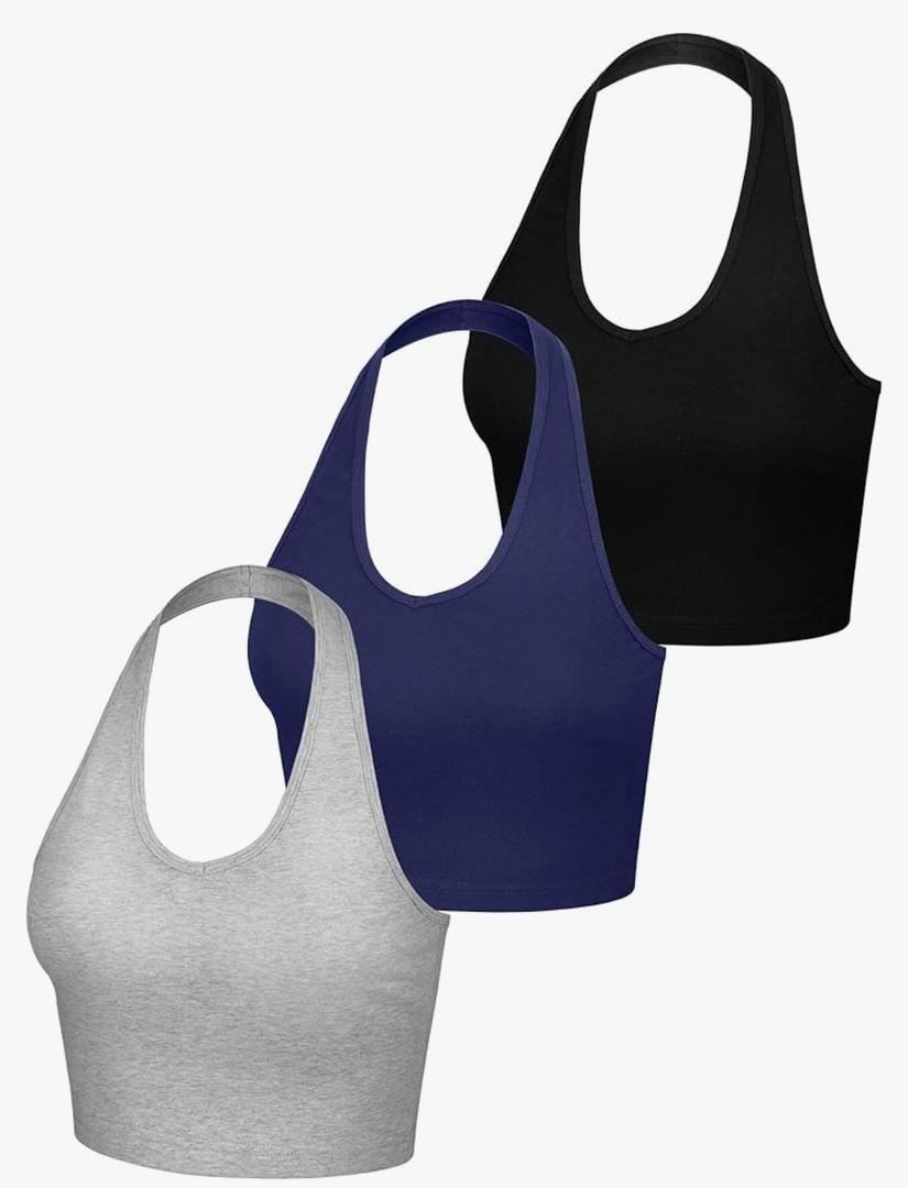 Bencailor 3 Pieces Women Halter Top Backless Scroop Neck Deep V Neck Crop Workout Tops for Women Size Small