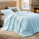 Fleece Comforter Set Queen Size-Super Warm & Lightweight Fluffy Winter Comforter(90"x90"), Luxury Fuzzy Blue Bed Set with 2 Pillowcases
