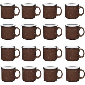 Set of 16 Ceramic Campfire Mugs  15 Oz, Brown  Coffee & Tea Cups for Home, Work, Travel, Camping  Customizable, Great for DIY, Events, Companies