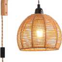 Plug in Wall Sconce,Farmhouse Wicker Wall Lamp Plug in,Hand Woven Rattan Wall Light Farmhouse Rustic Boho Sconces Wall Lighting for Living Room Bedroom (1 PACK, 7.87IN Rattan)