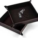 Oirlv Premium Leather Valet Tray for Men Jewelry Organizer, Desktop Storage,Key Wallets Cell Phones Catchall Tray Nightstand or Dresser Organizer Plate (Coffee)