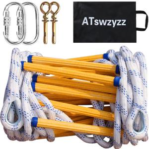 Emergency Fire Escape Ladder,Flame Resistant Safety Rope Ladder with Hooks10FT/13FT/16FT/26FT/32FT/49FT,Fast to Deploy,Easy to Store Withstand Weight up to 2000 pounds(13FT)