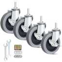Caster Wheels, 4 Inch Heavy Duty Casters Threaded Stem Casters Set of 4 Locking Castor Wheels for Funiture, Workbench, Carts (M8-1.2525mm, 4 Inch)