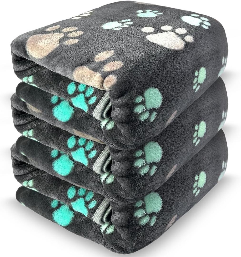 Dog Blankets for Large Dogs, 3 Pcs Dog Blanket Washable, Soft Fluffy Flannel Pet Blanket Mat Cover for Bed Couch, Cute Print Puppy Blanket, Grey-3 Pcs, XL (60 in x 50 in)