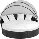 5PC Outdoor Round Daybed Cushion Cover with Zipper & Anti-Slip Particles,Circle Sun Island Sunbed Mattress Covers Waterproof,Patio Day Bed Cushions Slipcover-ONLY COVER (103" x 50" x 34")