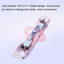 2 in 1 Bikini Trimmer for Women, Rechargeable Electric Razors for Women, Wet/Dry Use Lady Electric Shaver for Bikini Face Lip Underarm Legs Pubic Hair (Purple)