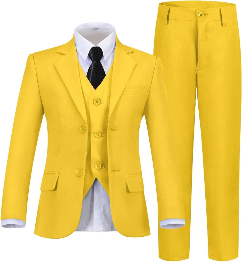 Boys Suit Kids Suits Tuxedo for Boys Toddler Vest Pants Set Ring Bearer Outfit Dress Clothes (10 Years, 5pc-yellow)