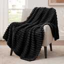 EXQ Home Fleece Throw Blanket for Couch or Bed - 3D Stripe Jacquard Decorative Blankets - Cozy Soft Lightweight Fuzzy Flannel Blanket Suitable for All Seasons(50"×60",Black)