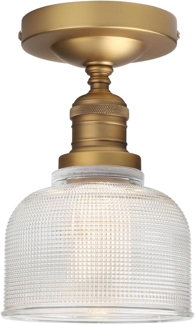 Yosoan Indoor Vintage Ceiling Light with Striped Shade, 1-Light Hardwired Modern Vanity Light Industrial Semi Flush Mount Ceiling Lamp Bowl Texture Glass for Kitchen Hallway(Antique)